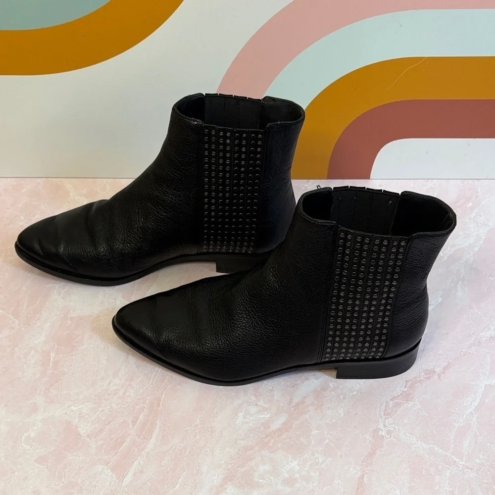 Diane Von Furstenberg Studded Black Leather Ankle Boots 7.5